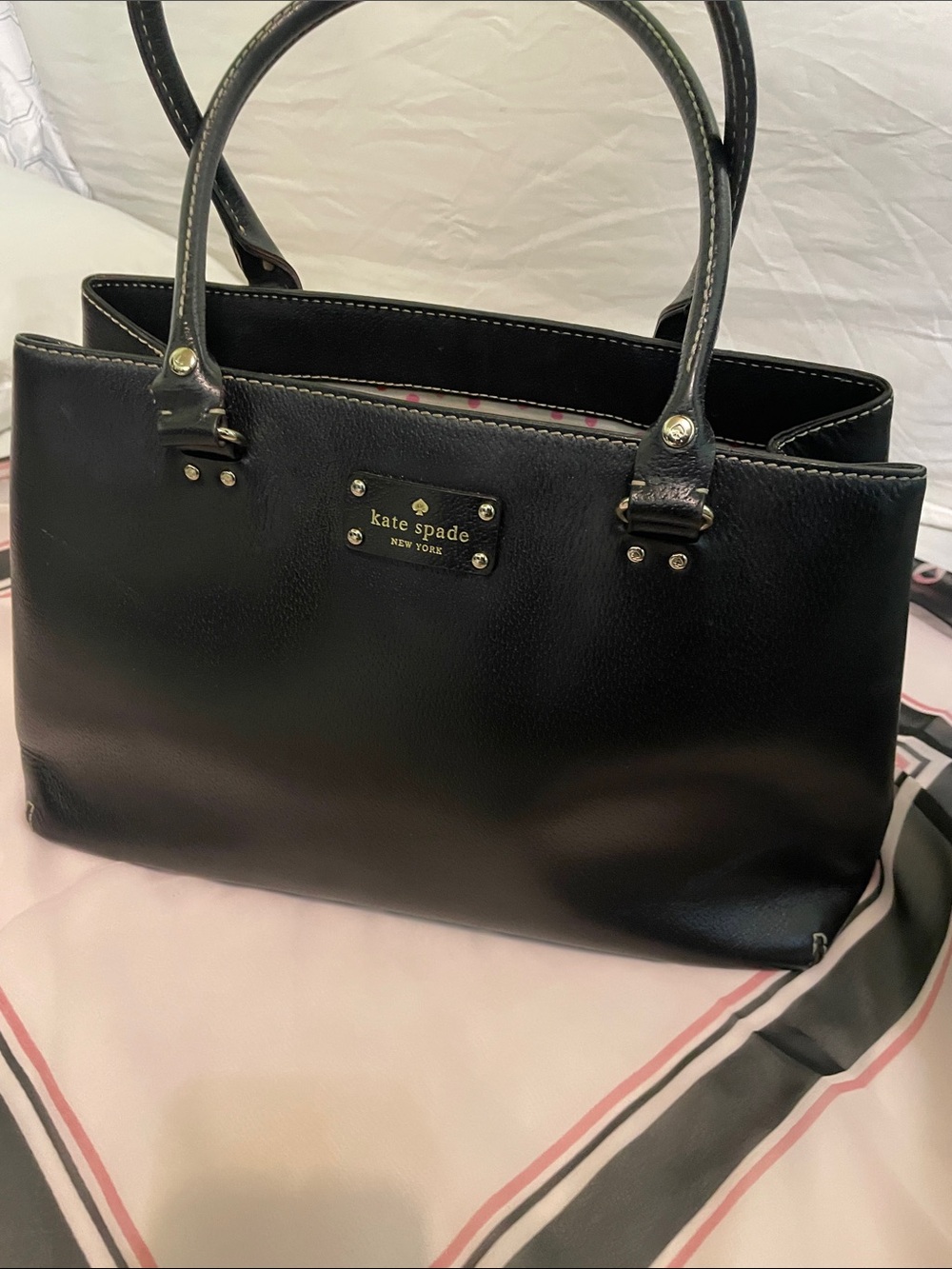 kate spade Black Leather Tote with Gold Logo Plate - Picture 11 of 11